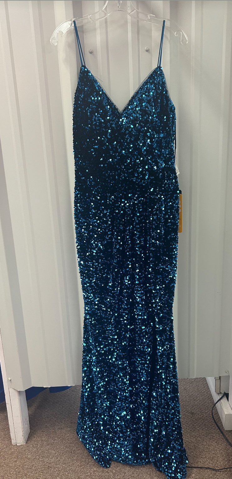 RQ7986 Teal Blue Sequin Gown