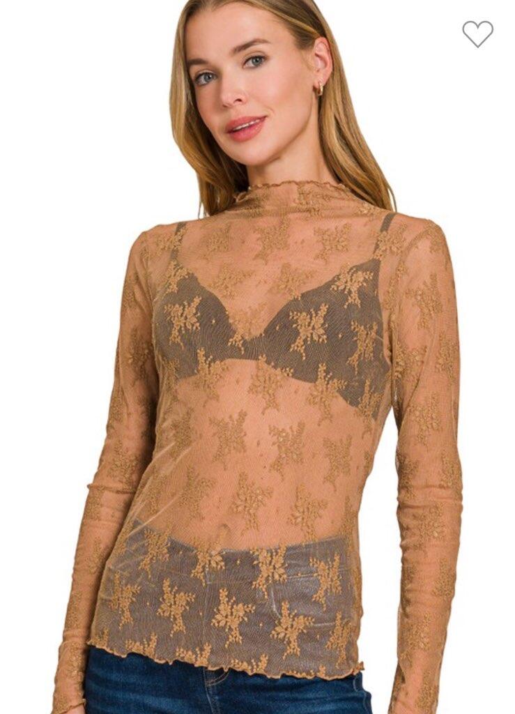 Sheer Lace Long Sleeve Top