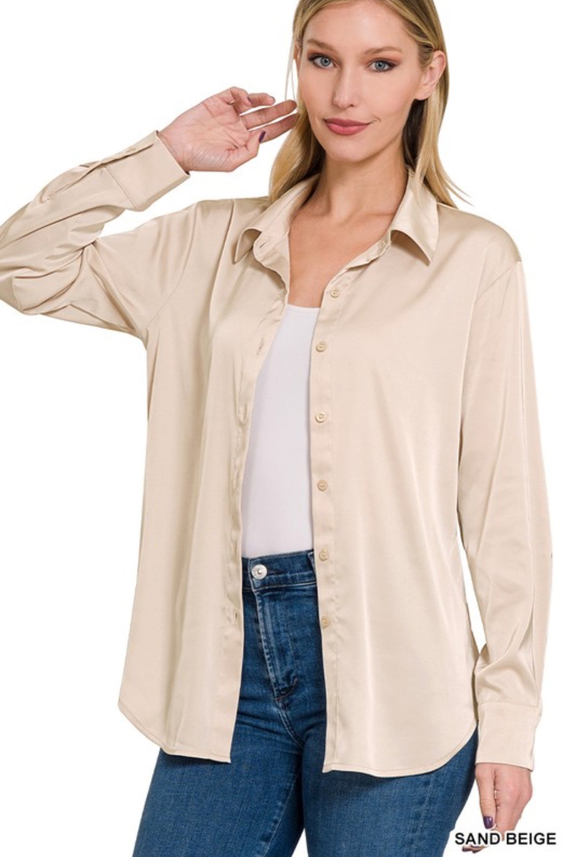 Satin Charmeuse Button Front Shirt
