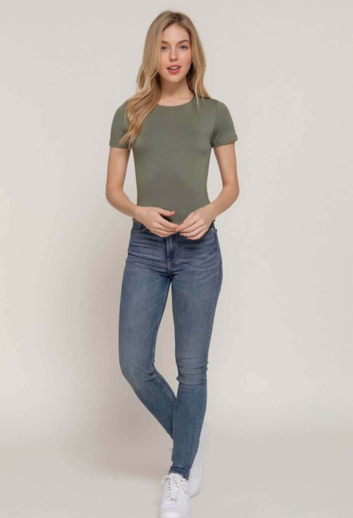 Short Sleeve Crew Neck Double Layer Knit Top