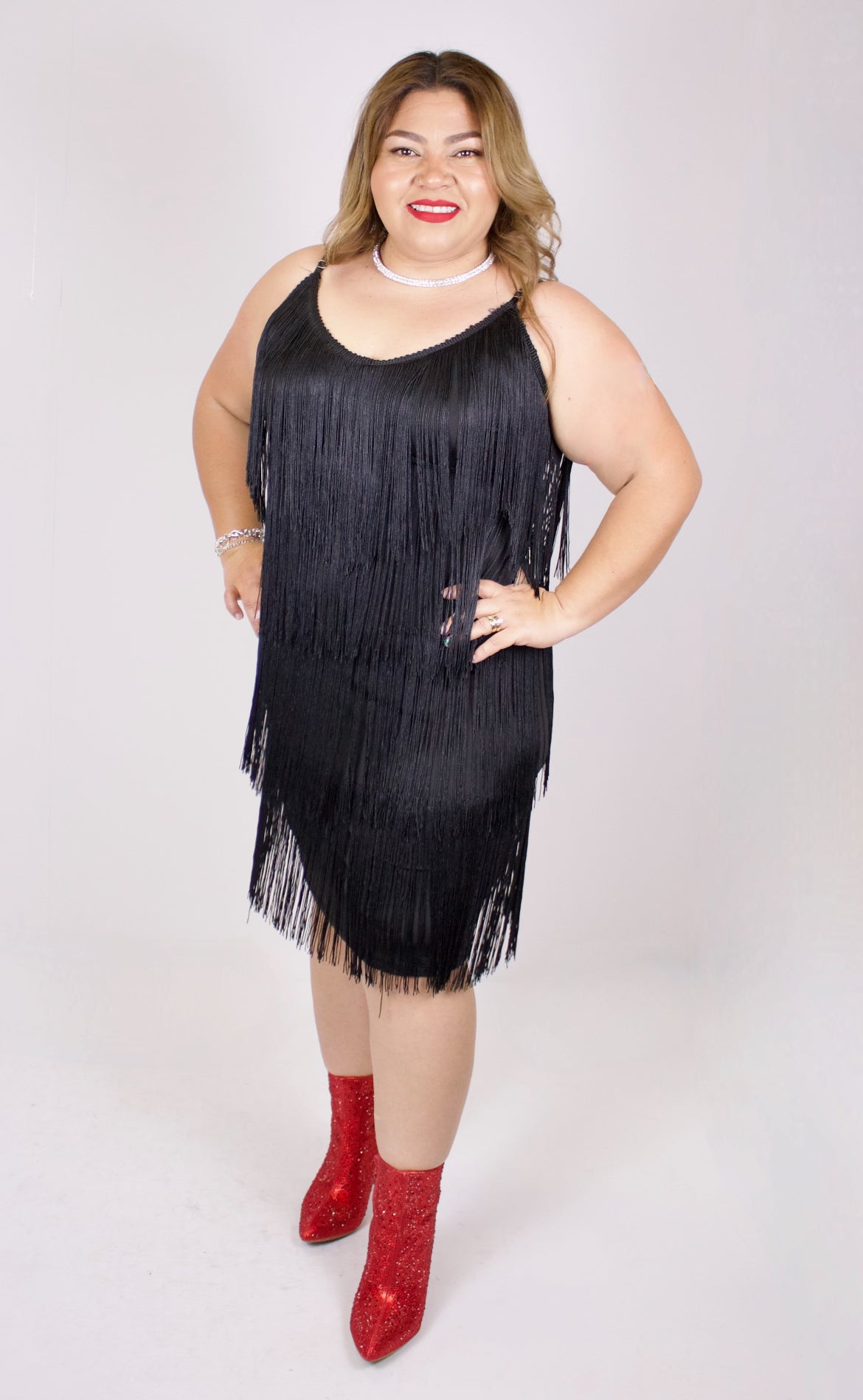 Plus Black Fringe Dress