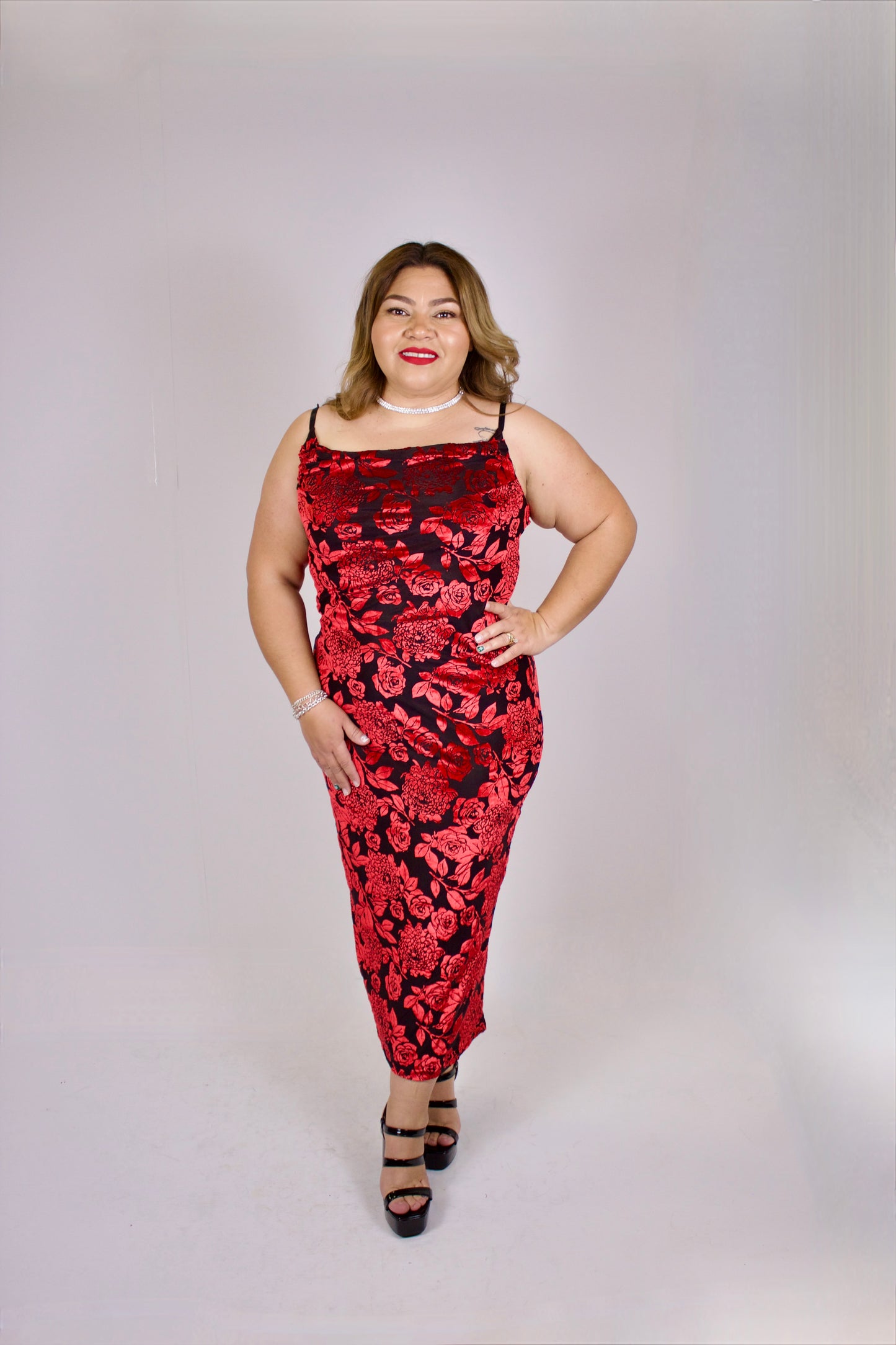 Plus Red/Black Floral Dress