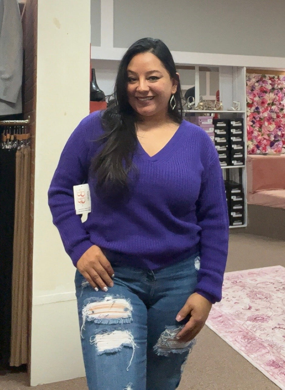 Purple V Neck Sweater
