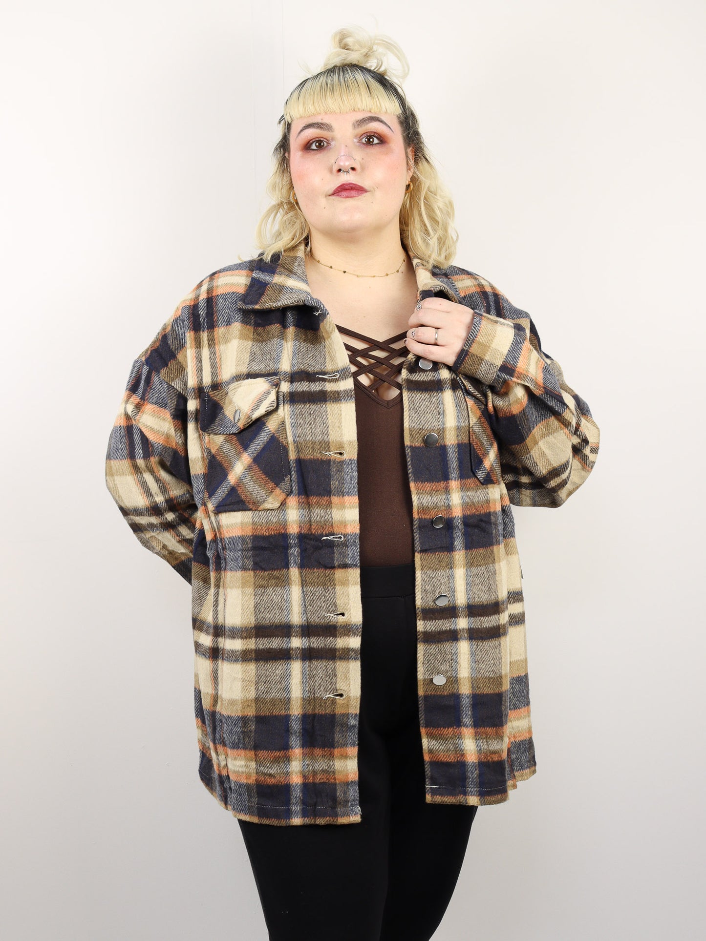 Navy & Orange Plaid Shacket