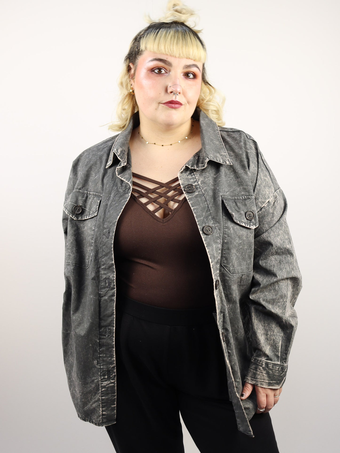 Oversize Stained Shacket Grey Wash