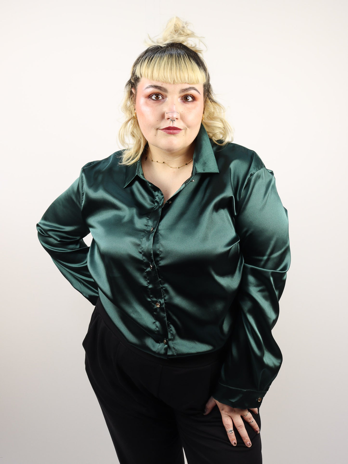 Plus Size Satin Button Up Top