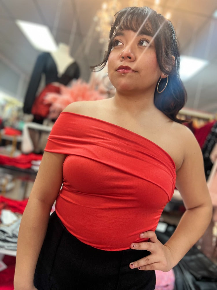 Red One Sided Tube Top