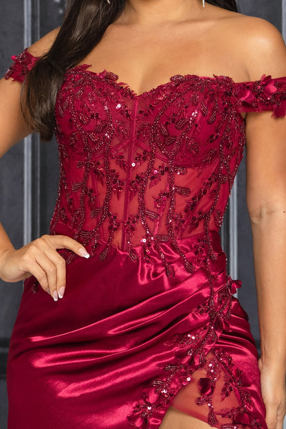 CD0186 Floral Off the Shoulder Gown