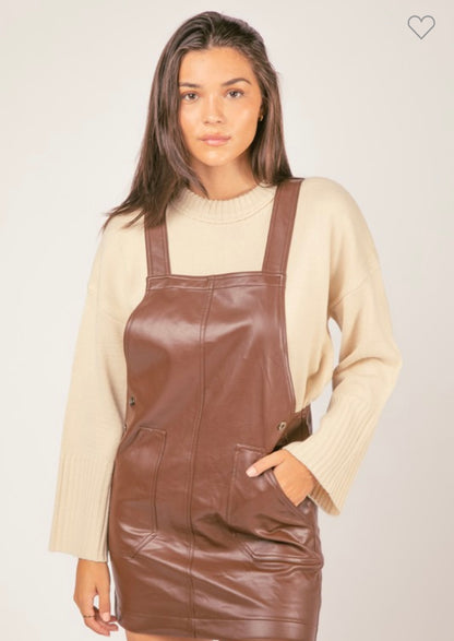 Faux Leather Overall Mini Dress