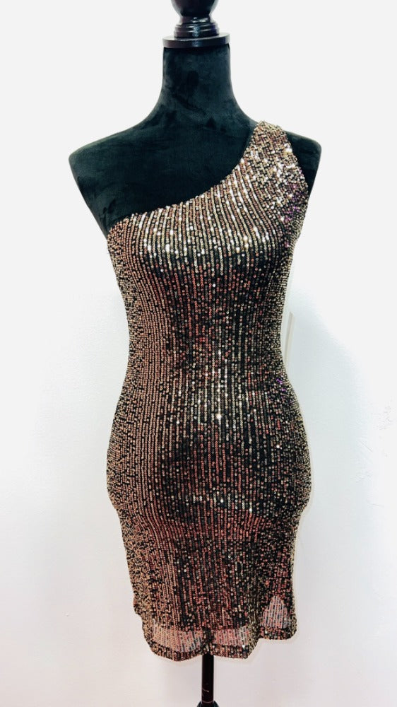 Gold Sequin One Shoulder Dress