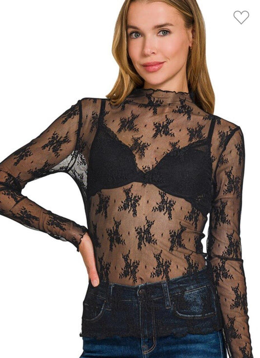 Sheer Lace Long Sleeve Top