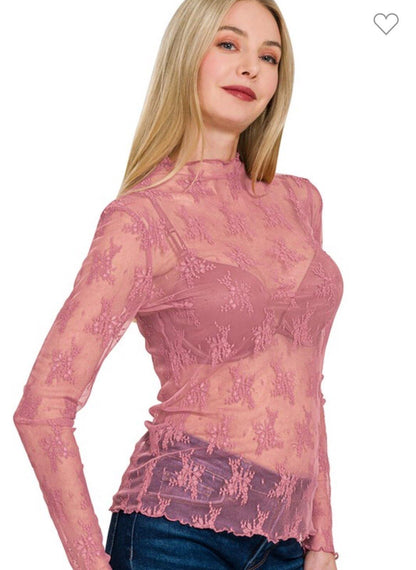 Sheer Lace Long Sleeve Top
