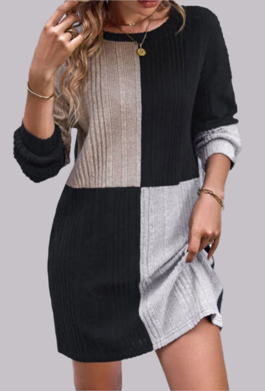 COLOR BLOCK SWEATER DRESS