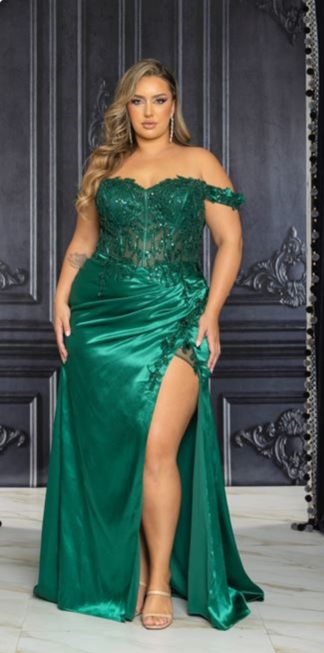 CD0186 Plus Floral Off The Shoulder Gown +