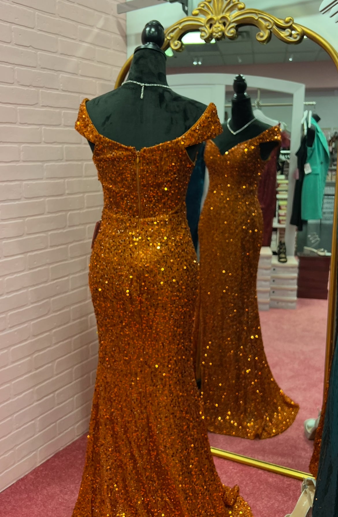 MF21442 Rust Sequin Gown