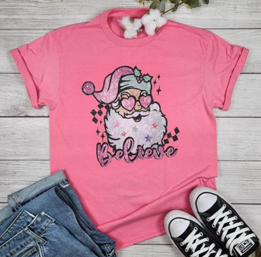 Santa Believe Pink T-shirt