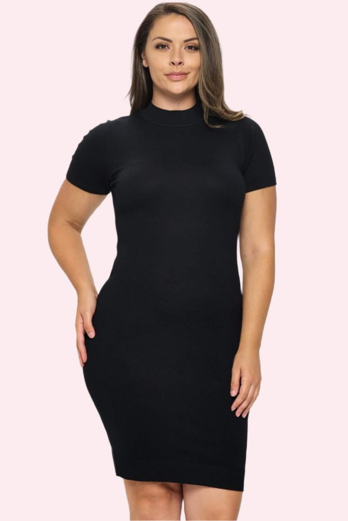 PLUS MOCK NECK RIB KNIT BODYCON DRESS