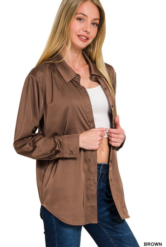 Satin Charmeuse Button Front Shirt