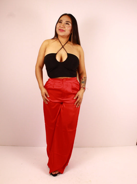 Red Wide Satin Bottoms