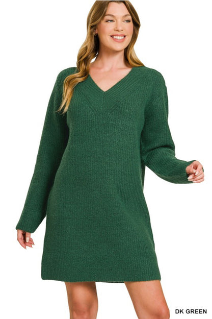 V-neck Sweater Dress
