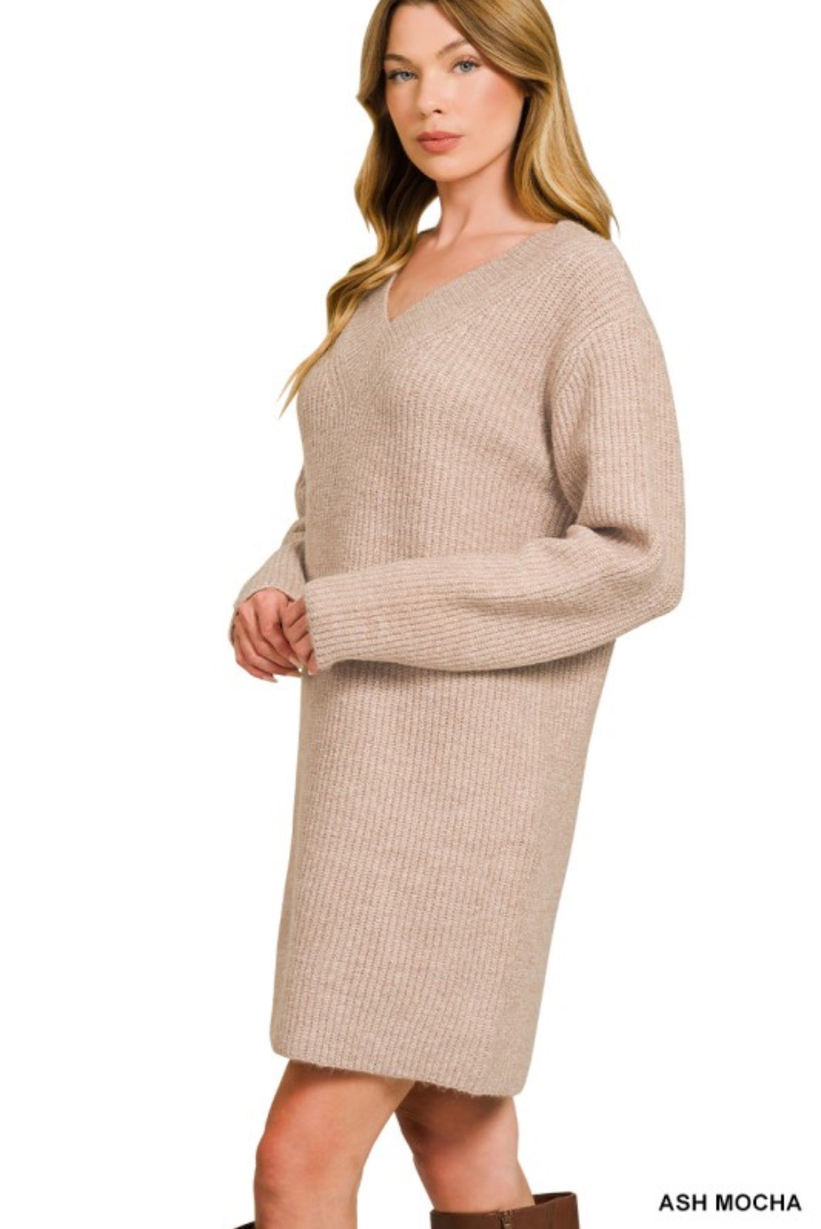 V-neck Sweater Dress