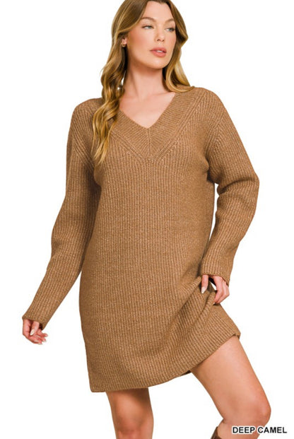 V-neck Sweater Dress