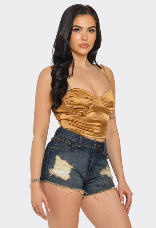 Caramel Satin Crop Top