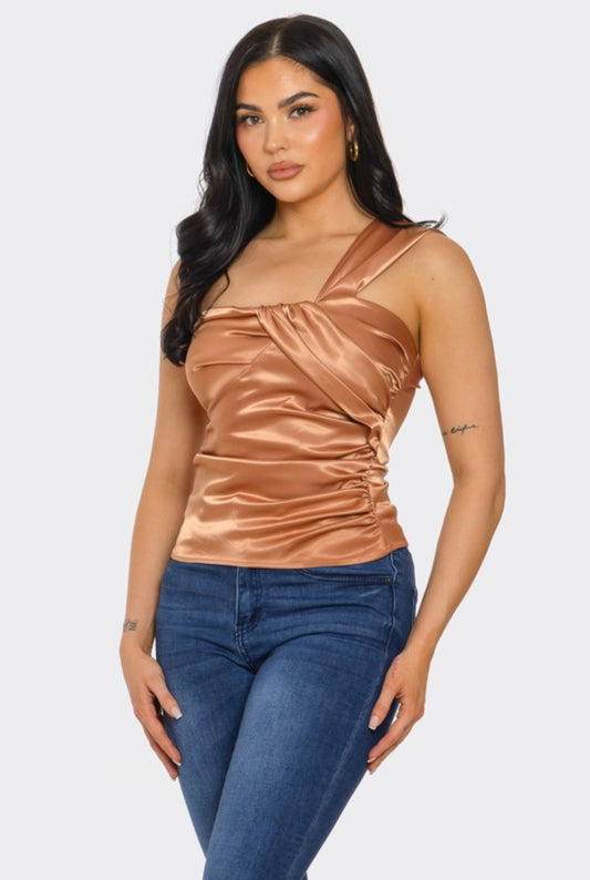 Black One Shoulder Satin Top