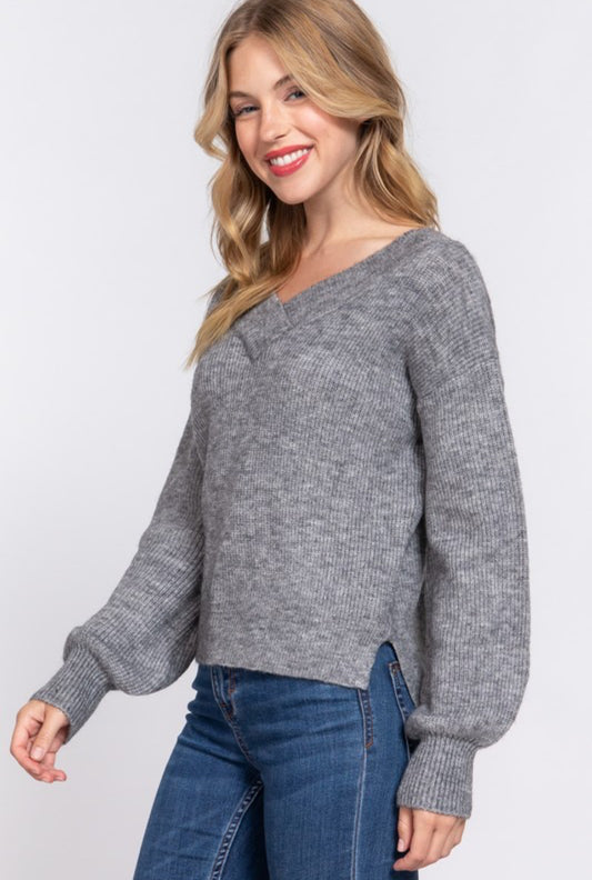 Long Sleeve Double V-Neck Sweater