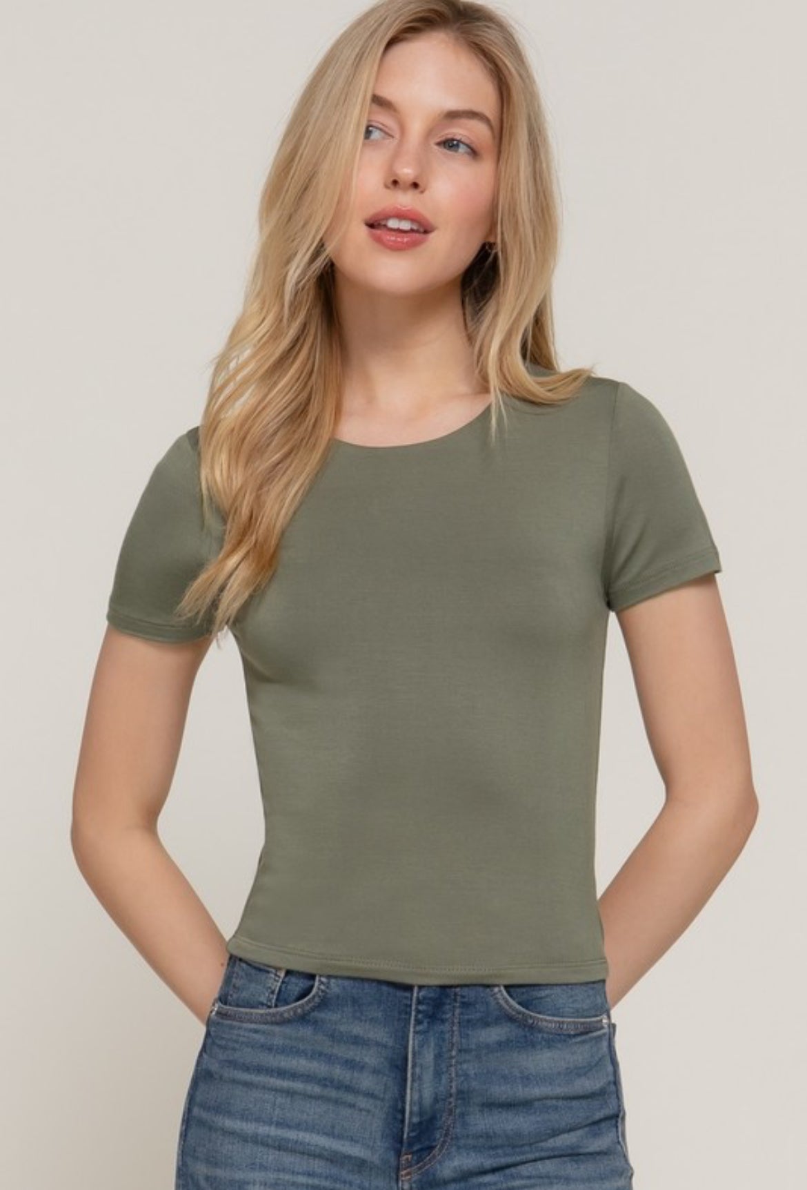 Short Sleeve Crew Neck Double Layer Knit Top