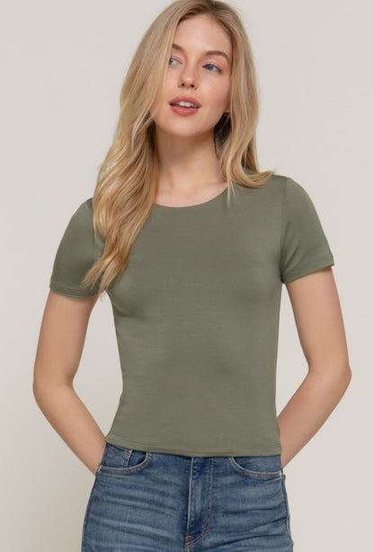 Short Sleeve Crew Neck Double Layer Knit Top