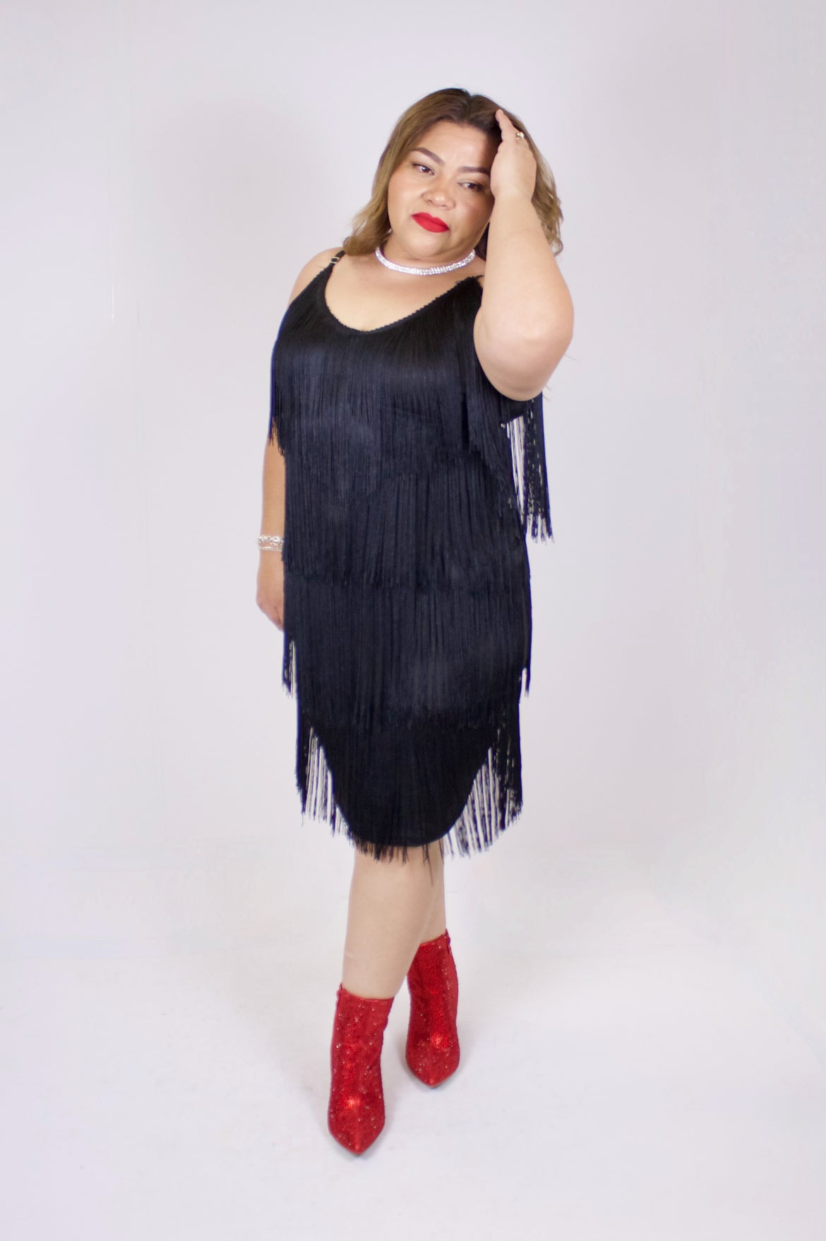 Plus Black Fringe Dress