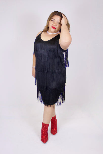 Plus Black Fringe Dress