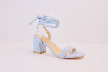 IVONNE BLUE SUEDE WRAP UP SHORT HEELS