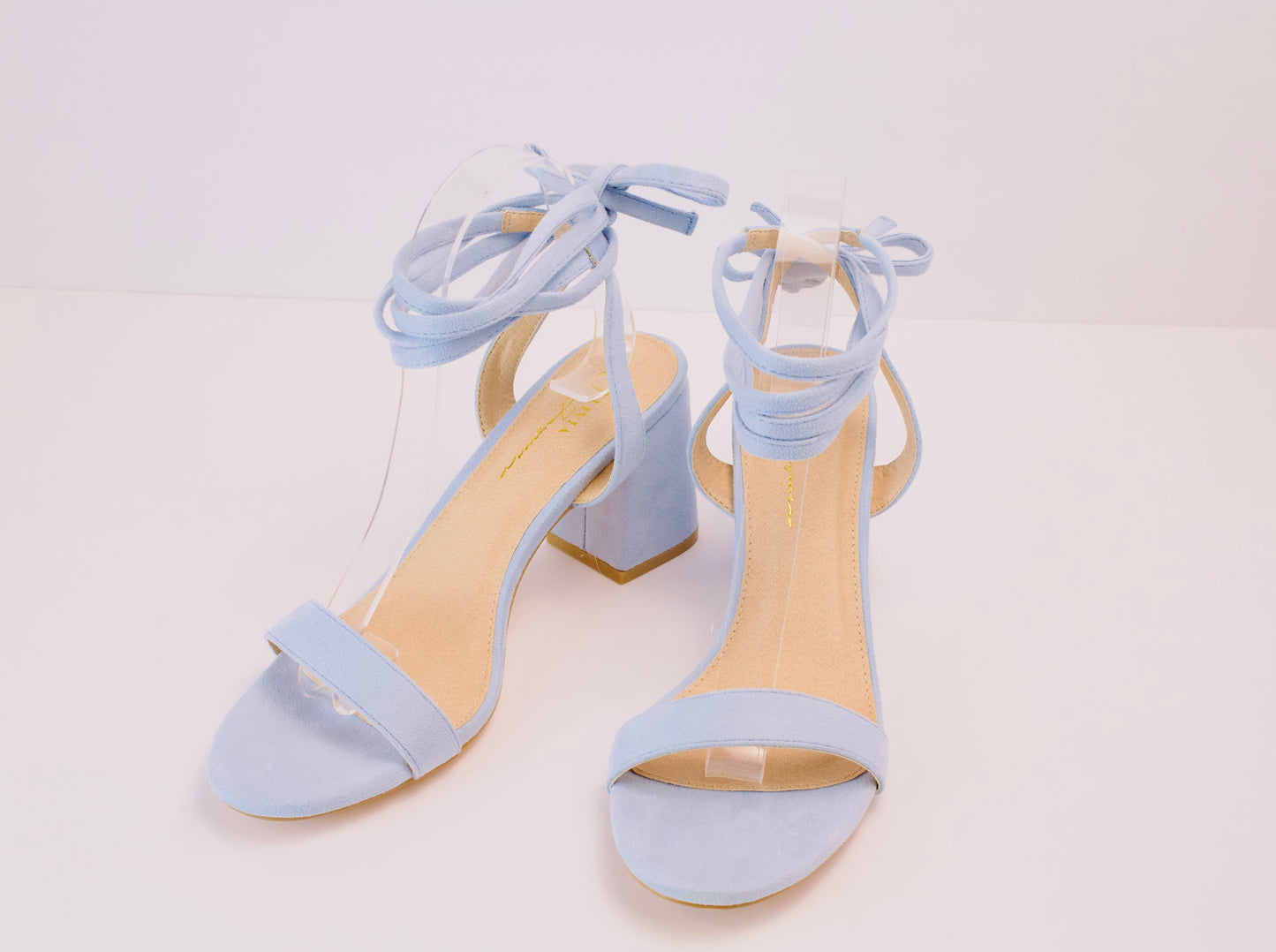 IVONNE BLUE SUEDE WRAP UP SHORT HEELS