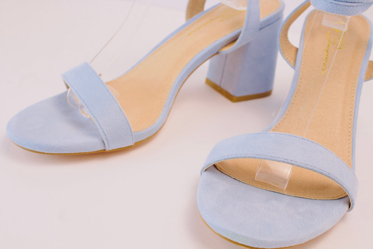 IVONNE BLUE SUEDE WRAP UP SHORT HEELS