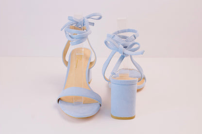 IVONNE BLUE SUEDE WRAP UP SHORT HEELS