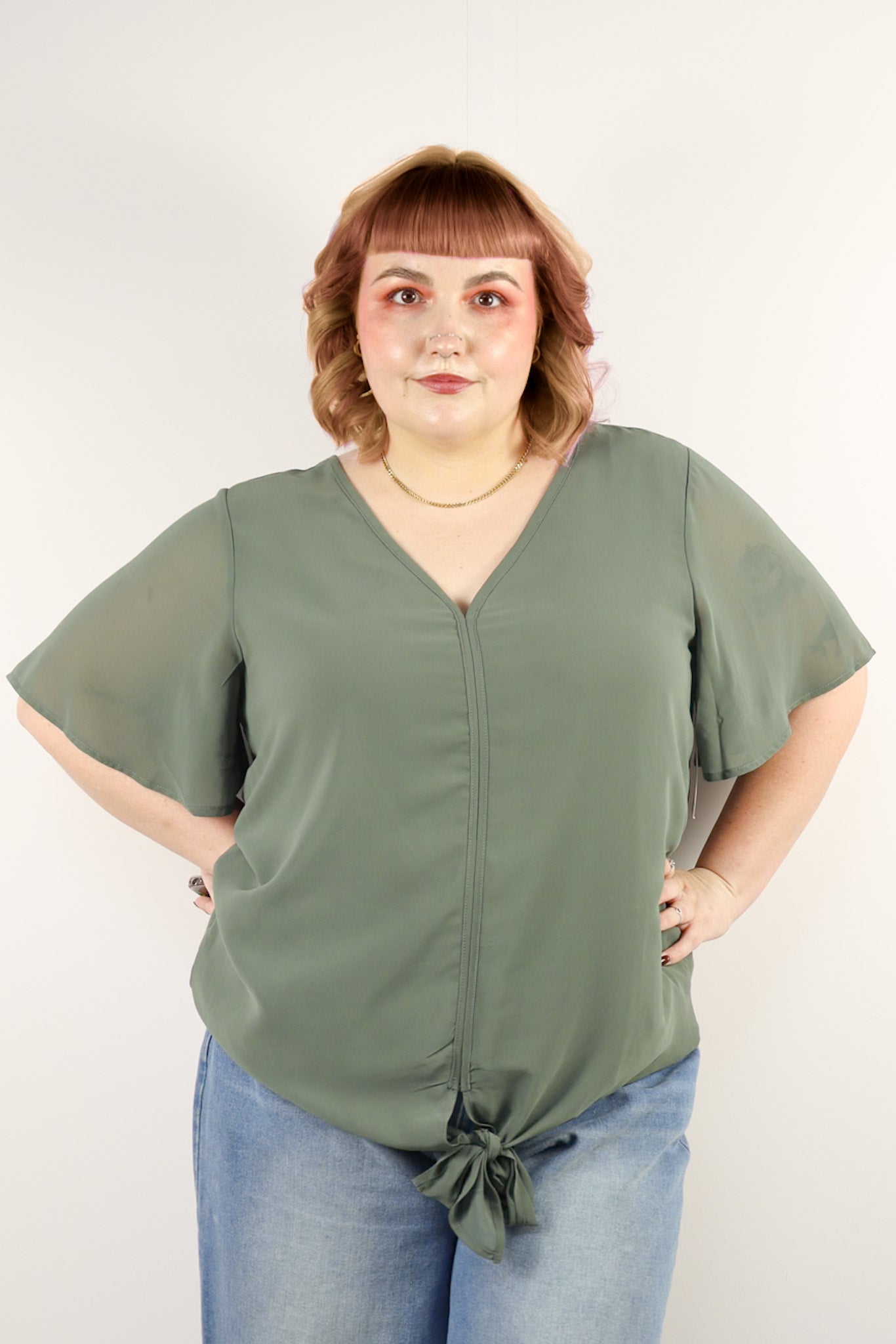 Plus V-Neck Tie Top