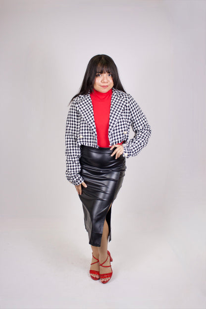 FAUX LEATHER LONG SKIRT WITH SLIT