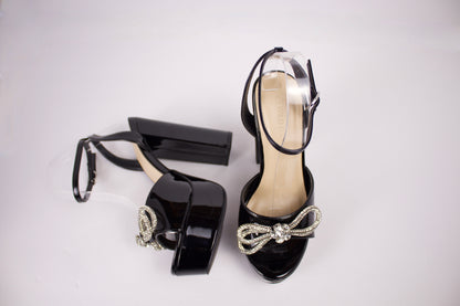 BLACK PAT PU RHINESTONE BOW MIA-86