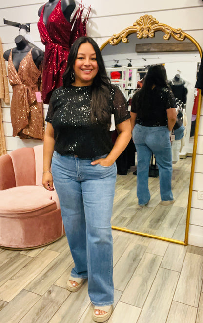 Black Sequin Sparkle Top