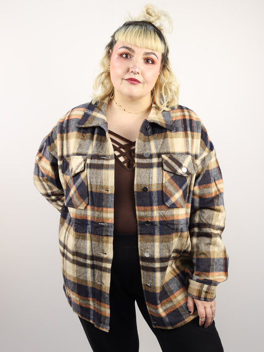 Navy & Orange Plaid Shacket