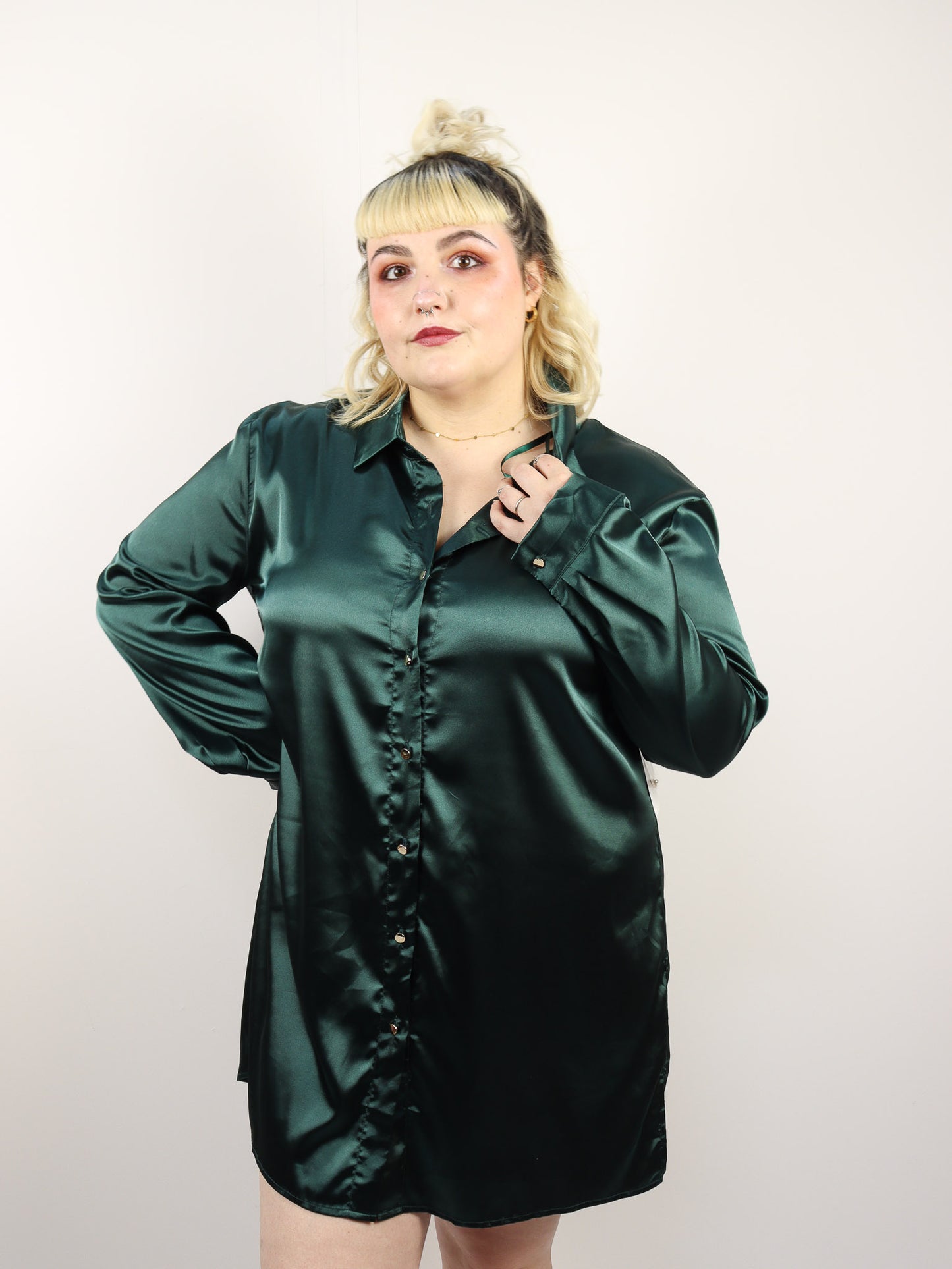 Plus Size  Satin Button Up Top