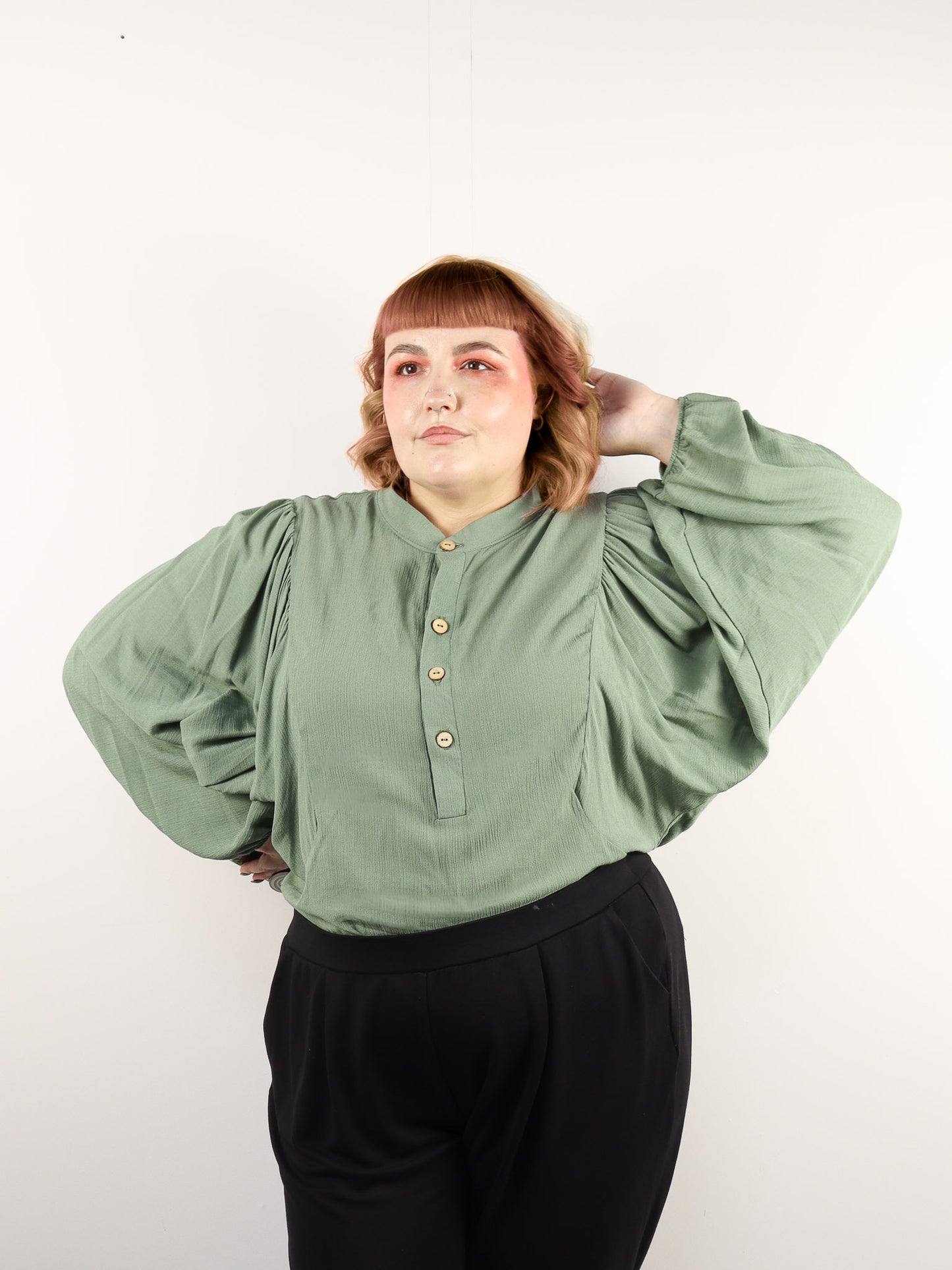 Sage Mandarin Collar Top
