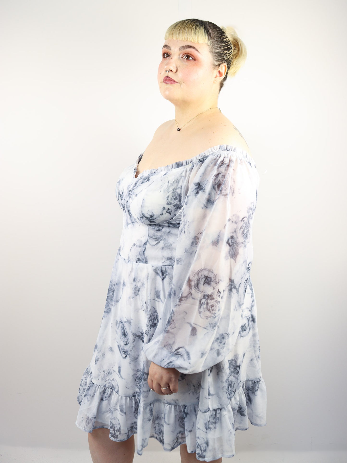 White and Blue Floral Babydoll Dress