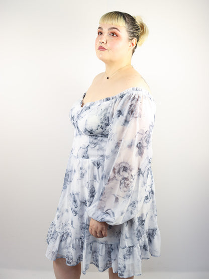 White and Blue Floral Babydoll Dress