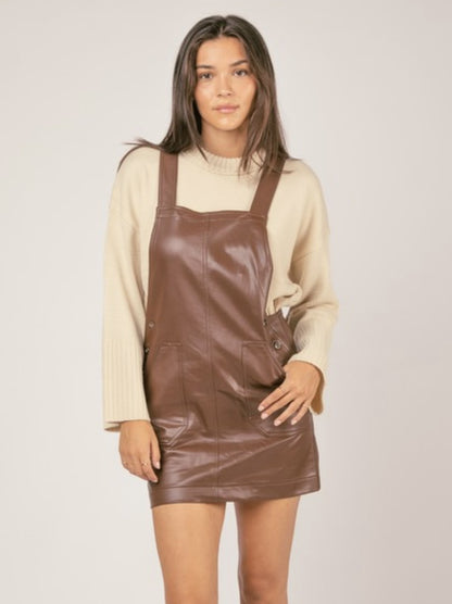 Faux Leather Overall Mini Dress