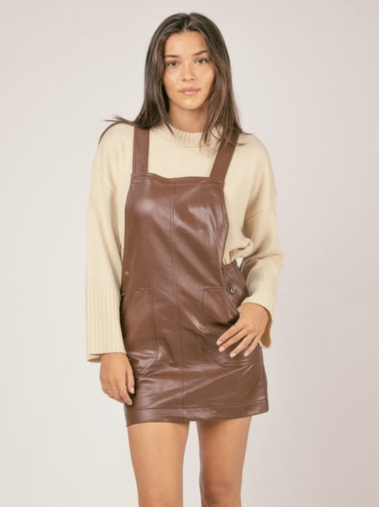 Faux Leather Overall Mini Dress