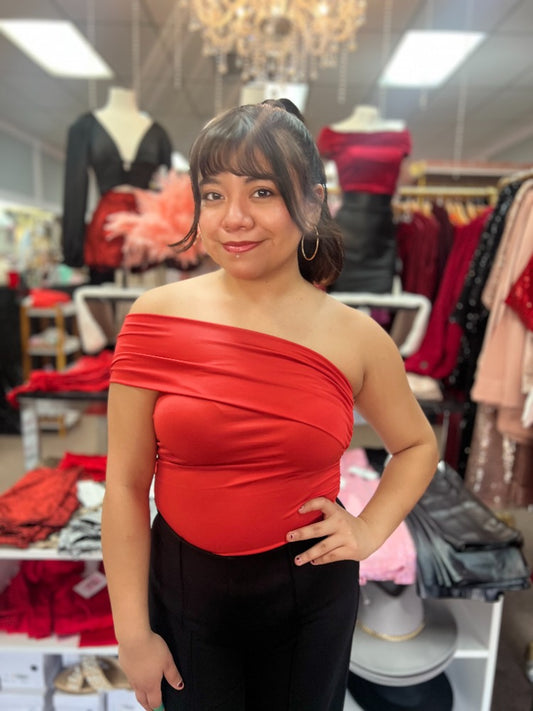 Red One Sided Tube Top