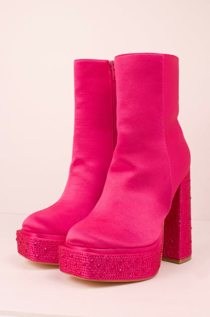 SARIYA-5 FUCHSIA SATIN PLATFORM BOOTS